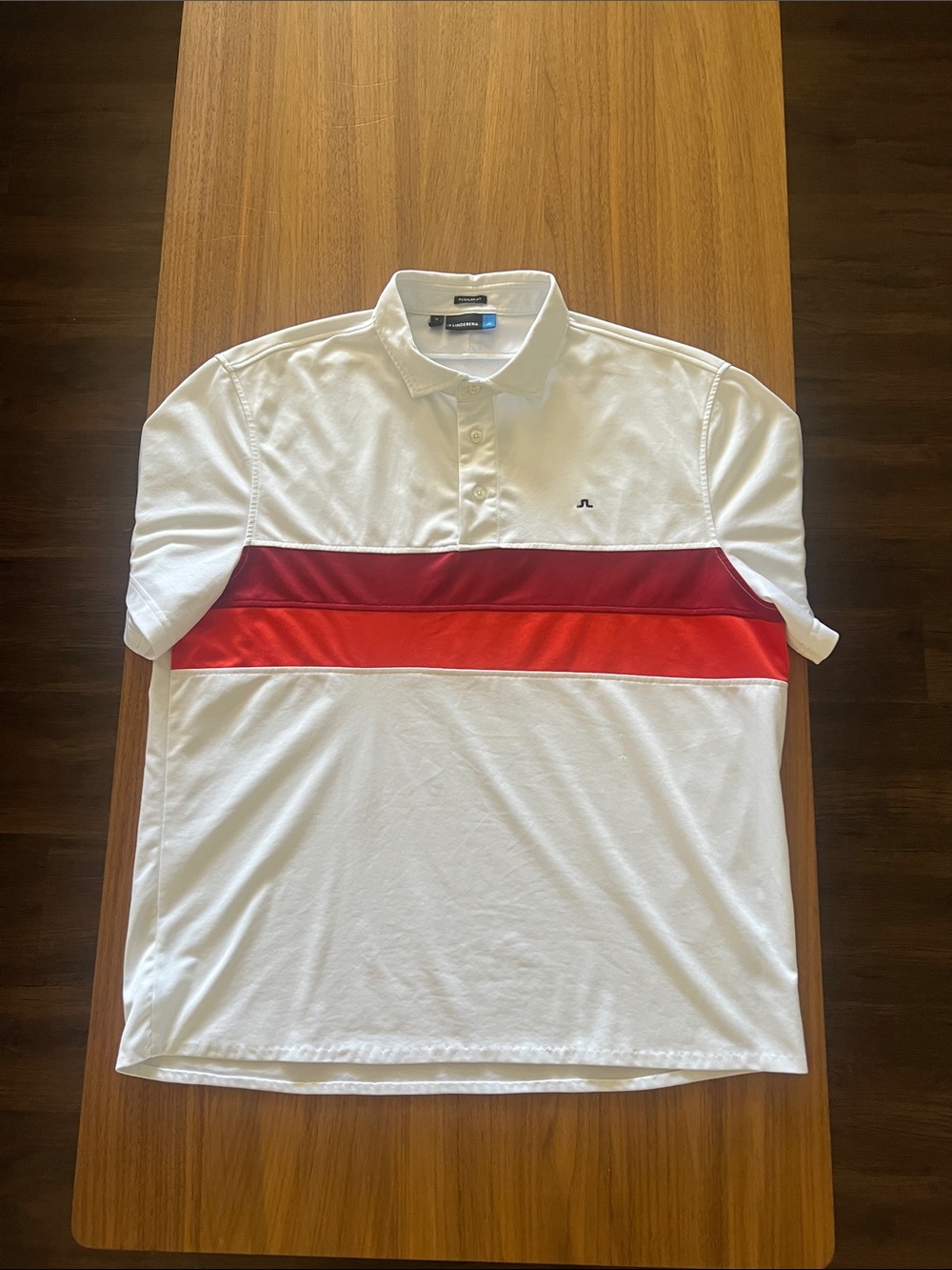 J.Lindeberg White Polo with Red & Dark Red Chest Bands
